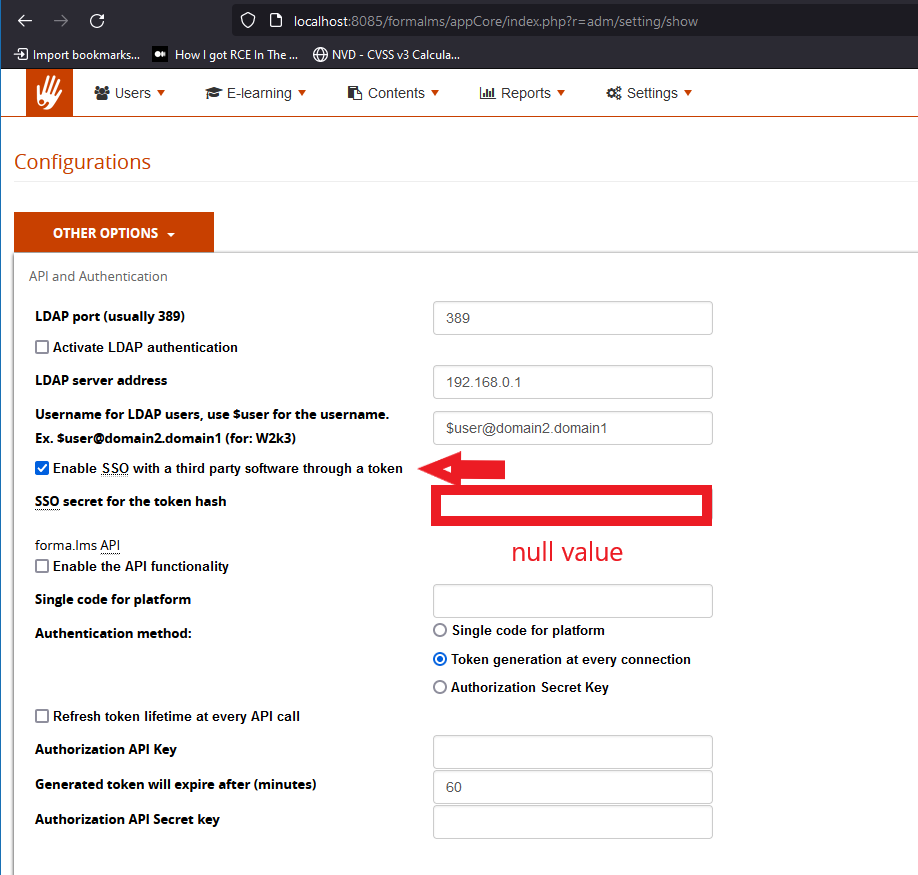 FormLMS admin page and empty value on the secret parameter